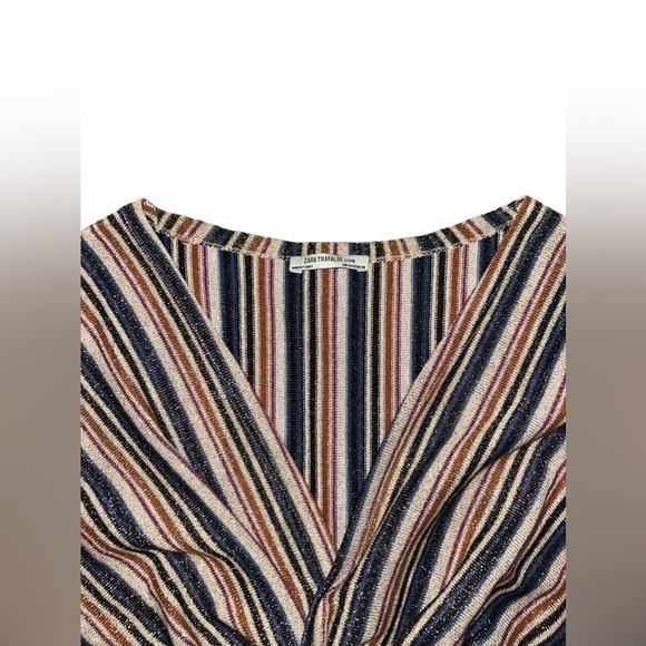 Zara Knotted Sparkly Striped Cropped Top Size Small - Picture 3 of 3